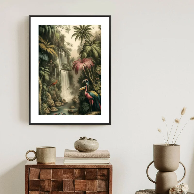 Plakat w ramie - palmy dżungla i tropikalne zwierzęta - obrazek 1