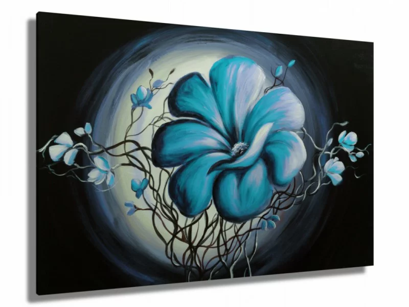 Obraz ręcznie malowany - kwiaty w świetle księżyca - obrazek 1
