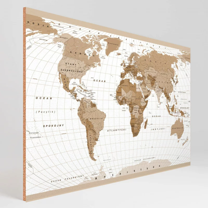 Obraz na korku 10mm - beżowa mapa świata - obrazek 1
