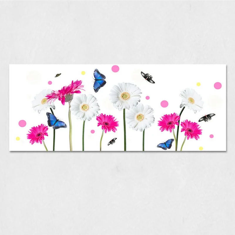 Obraz na szkle - kwiaty i motyle - obrazek 1