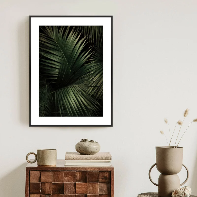 Plakat w ramie - ciemne duże liście palmy - obrazek 1