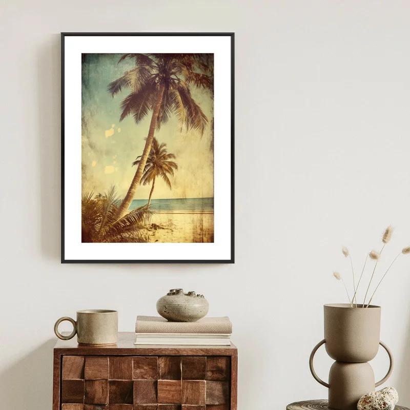 Plakat w ramie - palmy na bezludnej wyspie vintage - obrazek 1