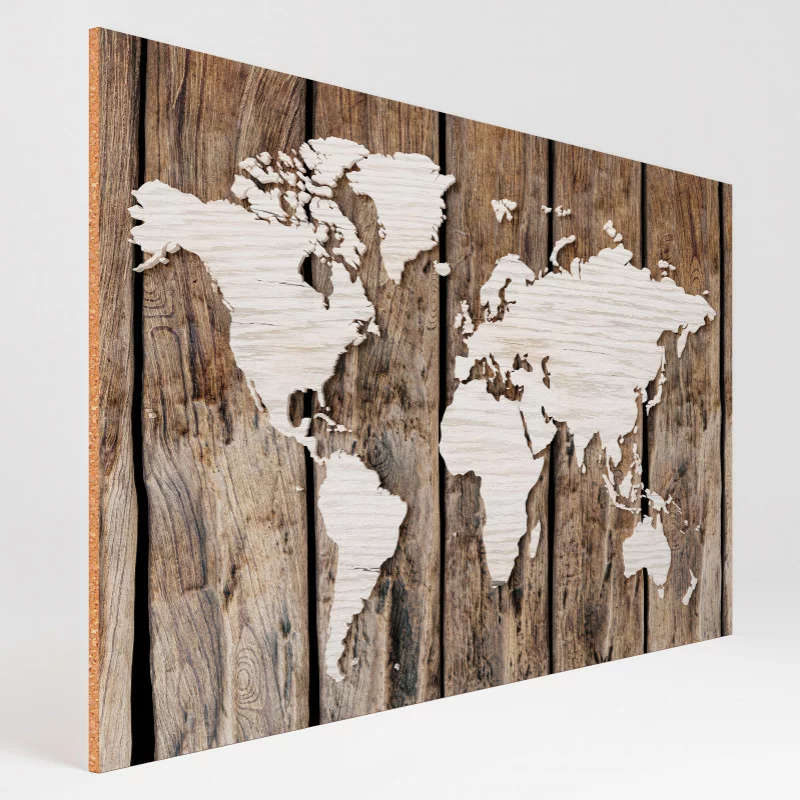 Obraz na korku 10mm - mapa świata na drewnie - obrazek 1