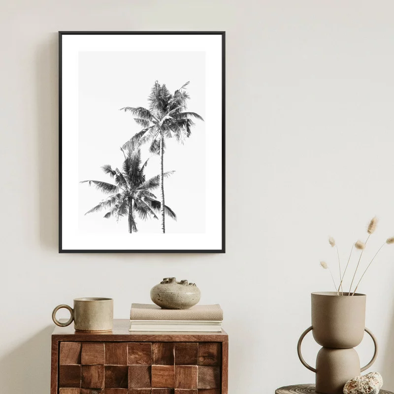 Plakat w ramie - czarno-białe palmy - obrazek 1