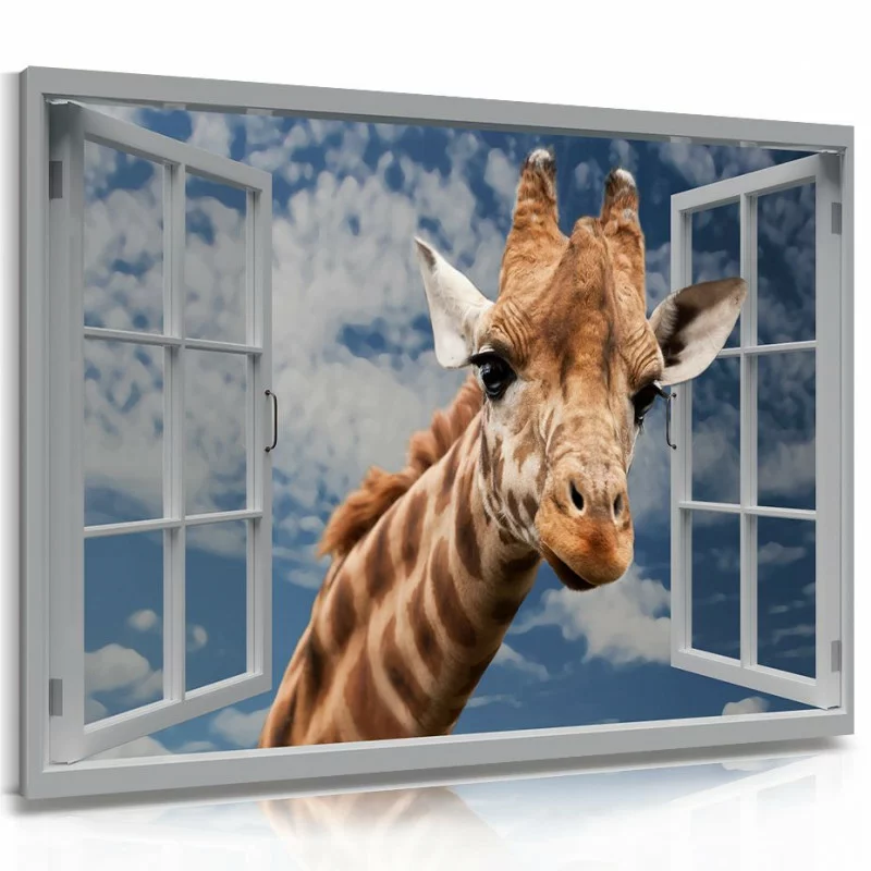 Obraz 3D żyrafa za oknem - obrazek 1