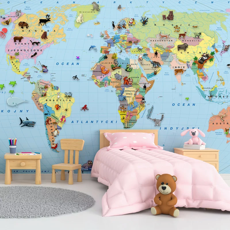 Fototapeta kolorowa mapa świata dla dzieci - obrazek 1