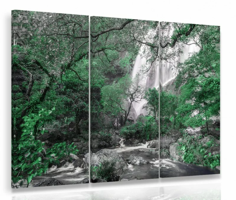 Obraz tryptyk - wodospad w lesie - obrazek 1
