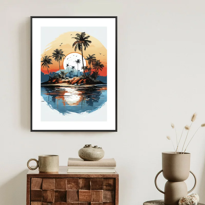 Plakat w ramie - tropikalne palmy na bezludnej wyspie - obrazek 1
