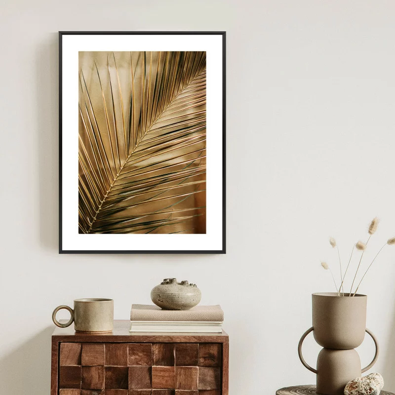 Plakat w ramie - złota palma liście - obrazek 1