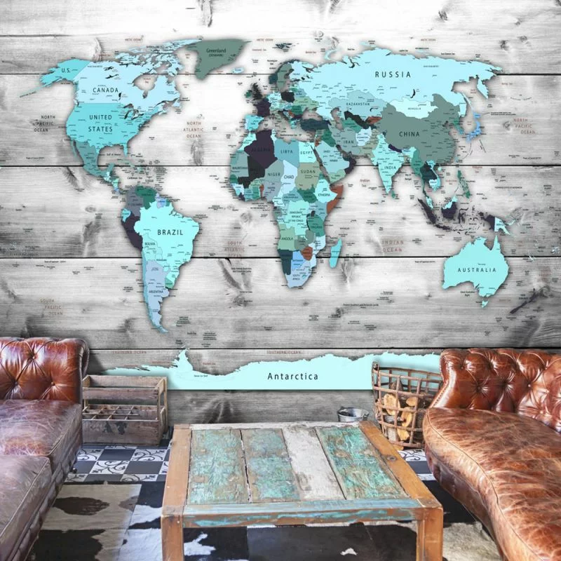 Fototapeta samoprzylepna - Mapa świata: Błękitne kontynenty - obrazek 1