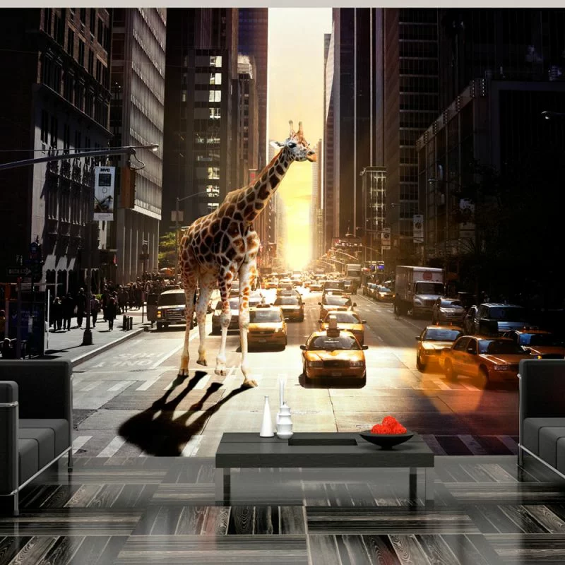 Fototapeta 3D - Żyrafa w wielkim mieście - obrazek 1