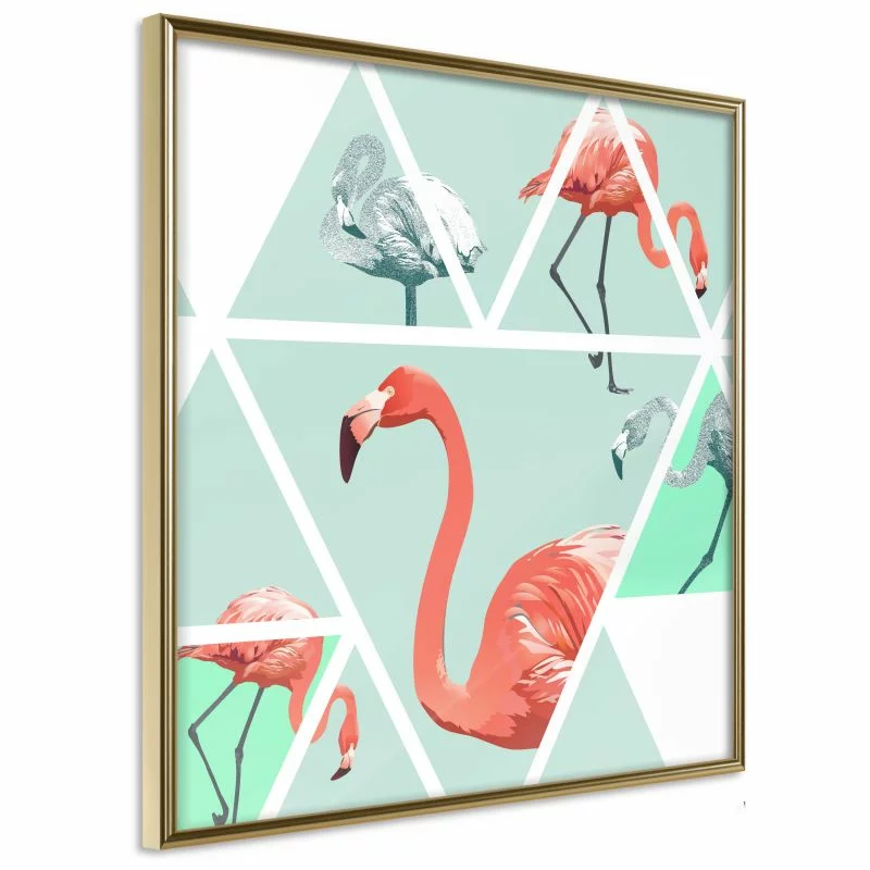 Plakat - Tropikalna mozaika z flamingami (kwadratowy) - obrazek 1