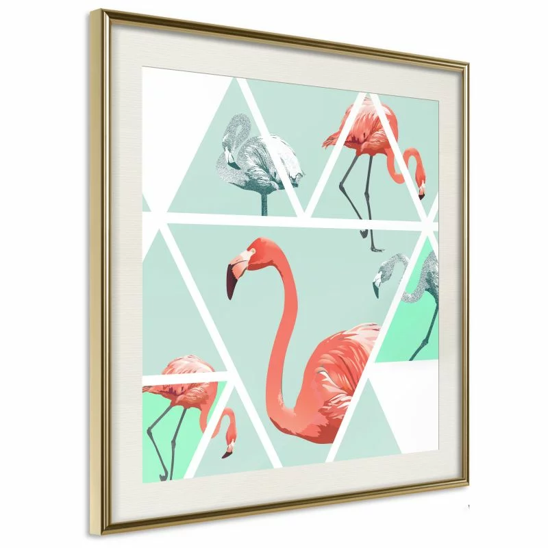 Plakat - Tropikalna mozaika z flamingami (kwadratowy) - obrazek 1