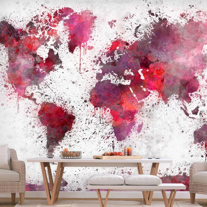 Fototapeta - Mapa świata: czerwone akwarele - obrazek 1
