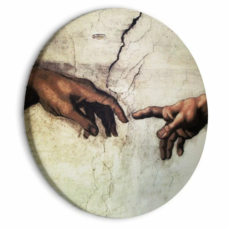 Obraz okrągły - Stworzenie Adama - dłonie z fresku autorstwa Michała Anioła - obrazek 1