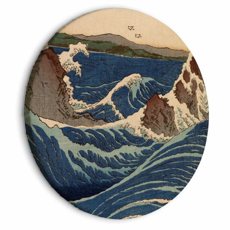 Obraz okrągły - Drzeworyt japoński Utagawa Hiroshige - wielka niebieska fala - obrazek 1