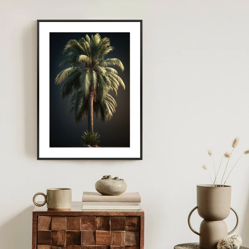 Plakat w ramie - samotna palma na ciemnym tle - obrazek 1