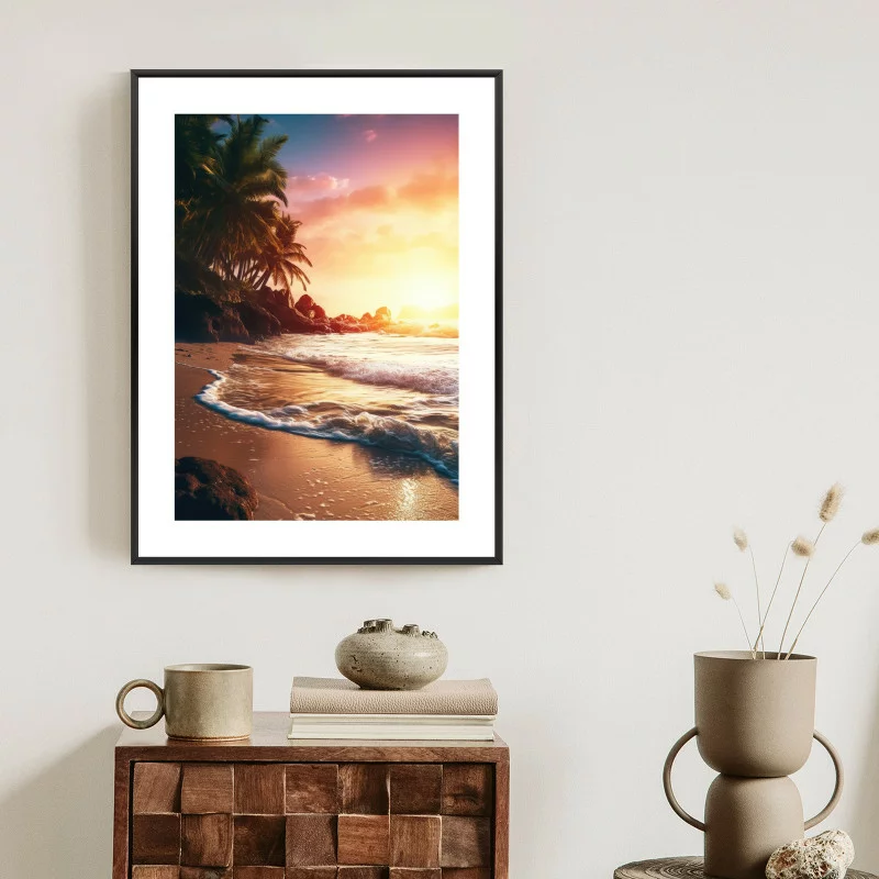 Plakat w ramie - plaża, morze i drzewa palmowe - obrazek 1