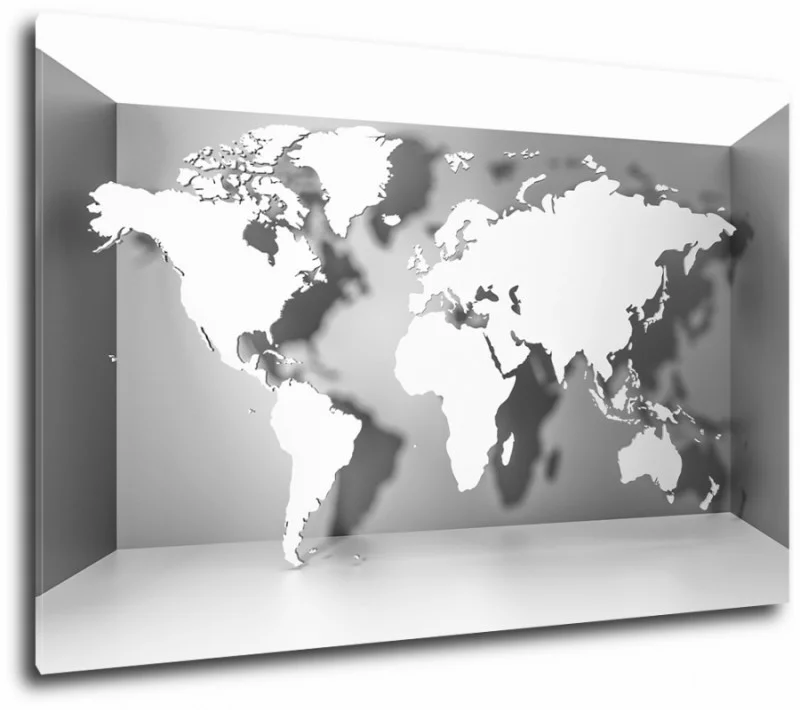 Obraz przestrzenny - Mapa Świata w szarościach 3D - obrazek 1