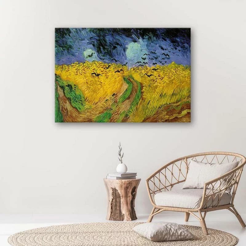 Obraz na płótnie, Pole pszenicy z krukami - V. van Gogh reprodukcja - obrazek 1