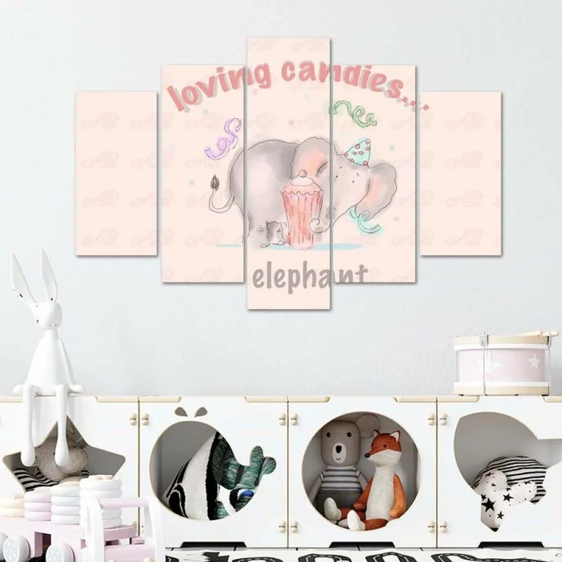 Obraz pięcioczęściowy Deco Panel, Loving candies elephant - obrazek 1