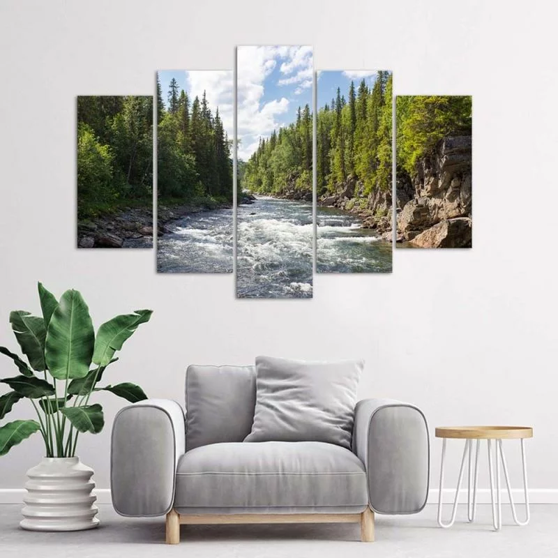 Obraz pięcioczęściowy Deco Panel, Rzeka w lesie - obrazek 1