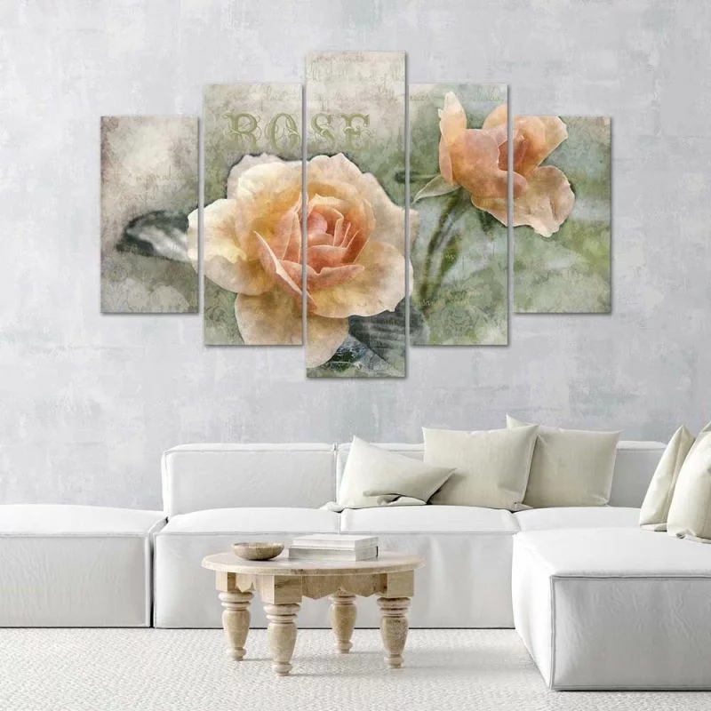 Obraz pięcioczęściowy Deco Panel, Herbaciane róże shabby chic - obrazek 1