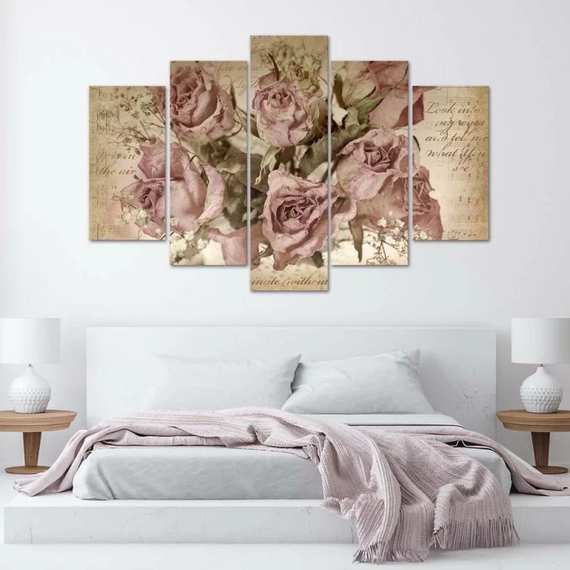 Obraz pięcioczęściowy Deco Panel, Róże i nuty - obrazek 1