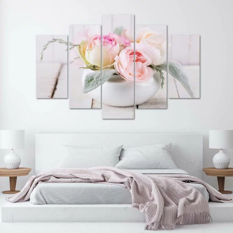 Obraz pięcioczęściowy Deco Panel, Róże w białym wazonie - obrazek 1