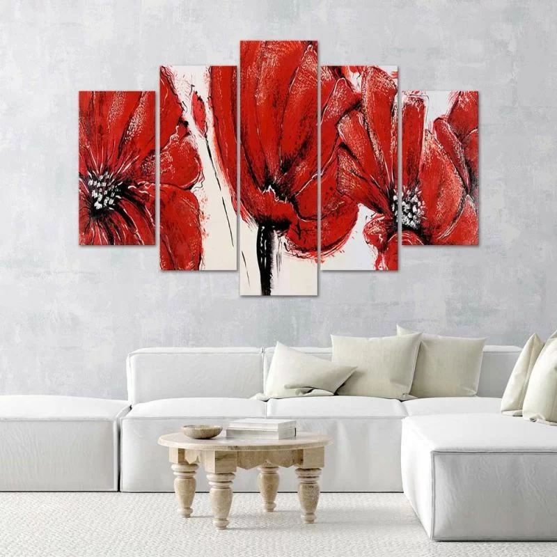 Obraz pięcioczęściowy Deco Panel, Czerwone kwiaty - obrazek 1