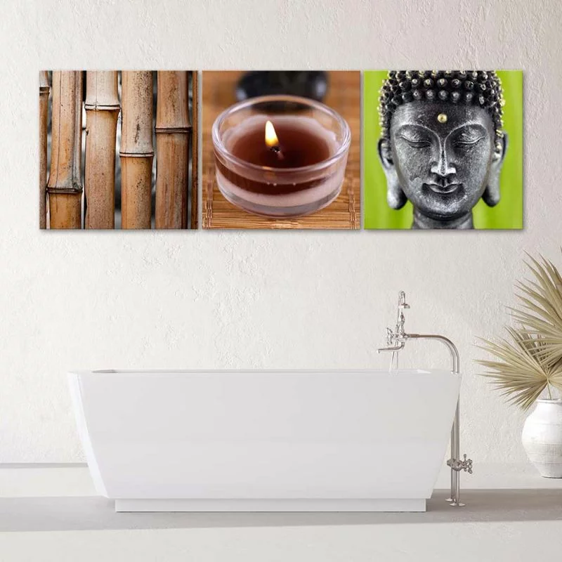 Zestaw obrazów Deco Panel, Bambus świeca i Budda - obrazek 1