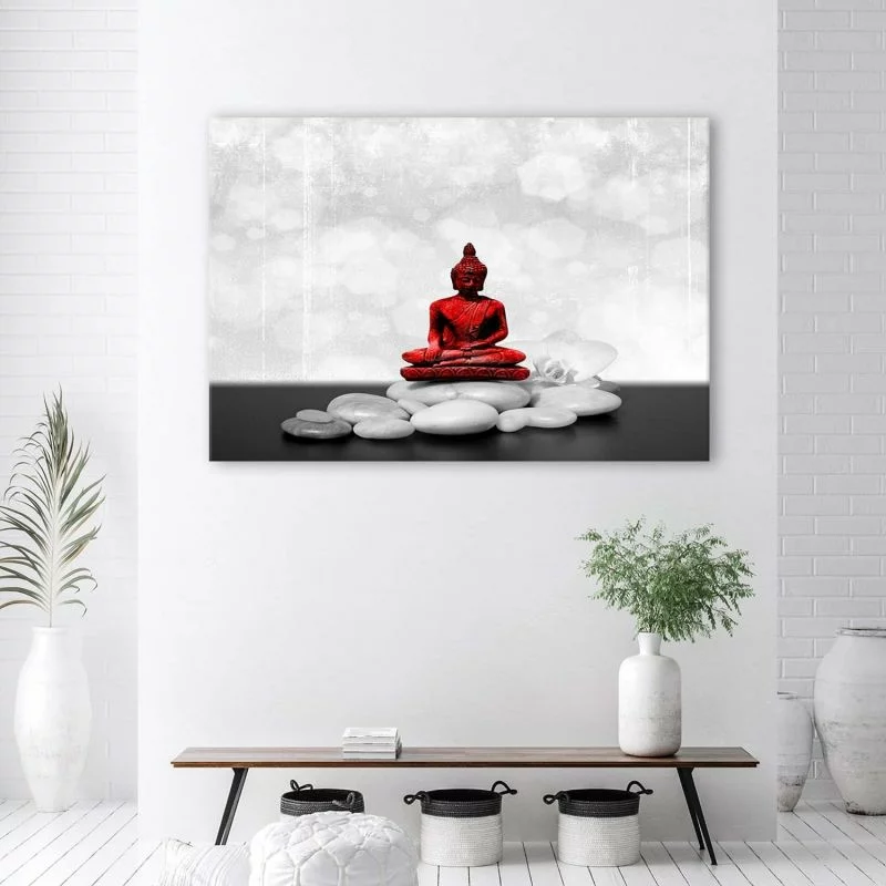 Obraz Deco Panel, Czerwony Budda na kamieniach - obrazek 1