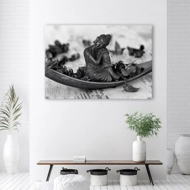 Obraz Deco Panel, Budda i płatki - czarno-biały - obrazek 1