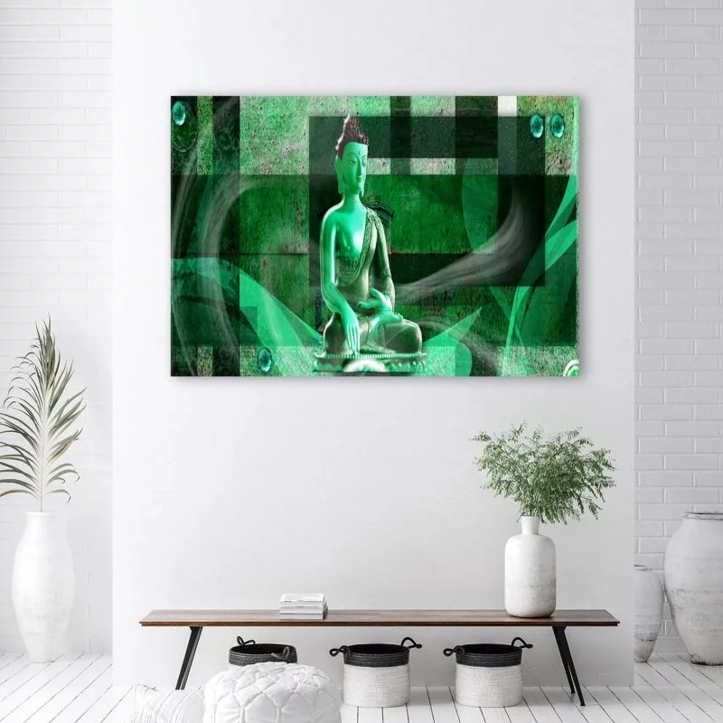 Obraz Deco Panel, Budda na geometrycznym tle - zielony - obrazek 1