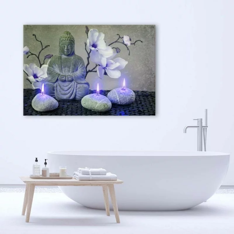 Obraz Deco Panel, Budda z orchideami i świeczkami - obrazek 1