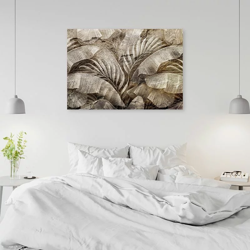 Obraz Deco Panel, Liście palmy dżungla na imitacji betonu - obrazek 1