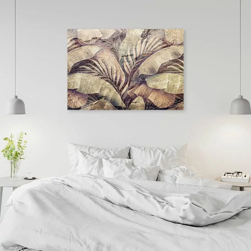 Obraz Deco Panel, Liście palmy dżungla na imitacji betonu - obrazek 1