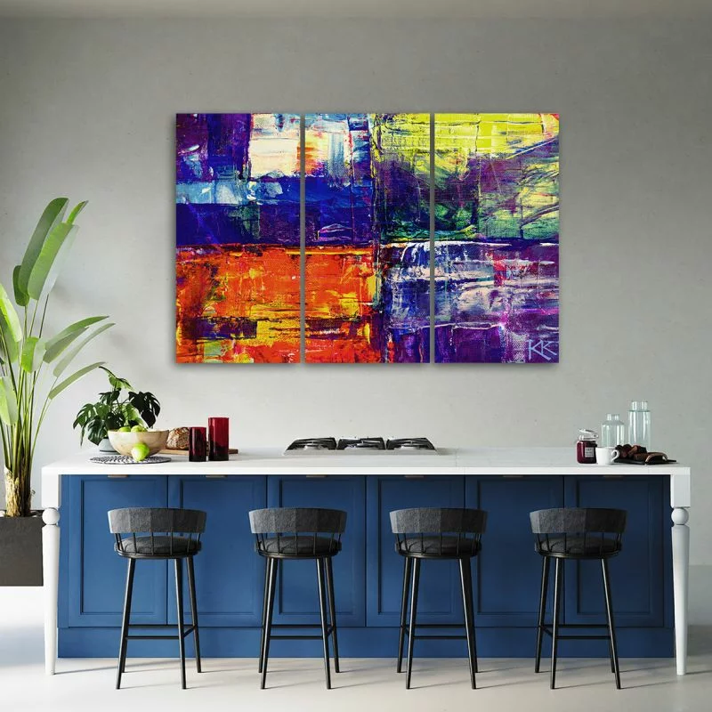 Obraz trzyczęściowy Deco Panel, Kolorowa abstrakcja ręcznie malowana - obrazek 1