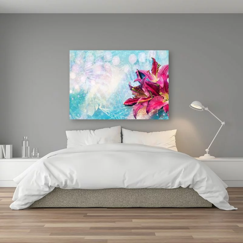 Obraz Deco Panel, Różowe kwiaty na niebieskim tle - obrazek 1