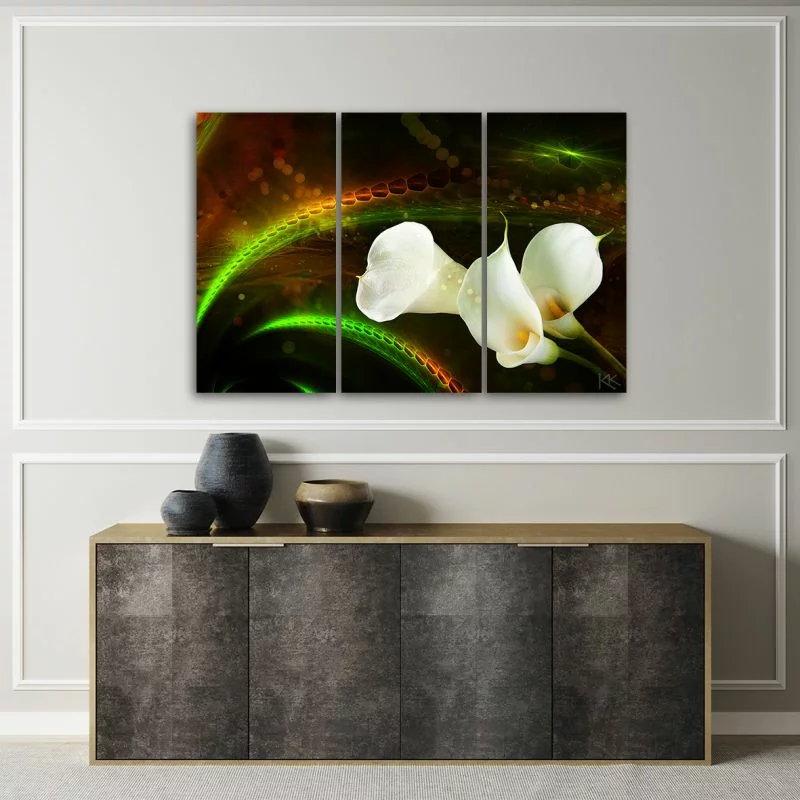 Obraz trzyczęściowy Deco Panel, White flower on brown background - obrazek 1