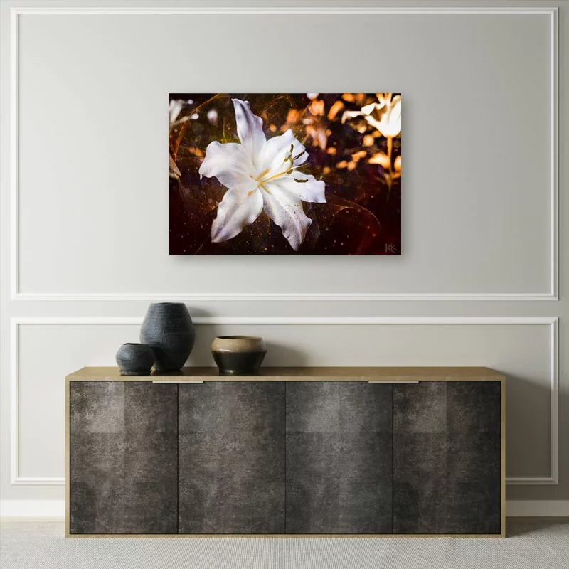 Obraz Deco Panel, Biała lilia na brązowym tle - obrazek 1