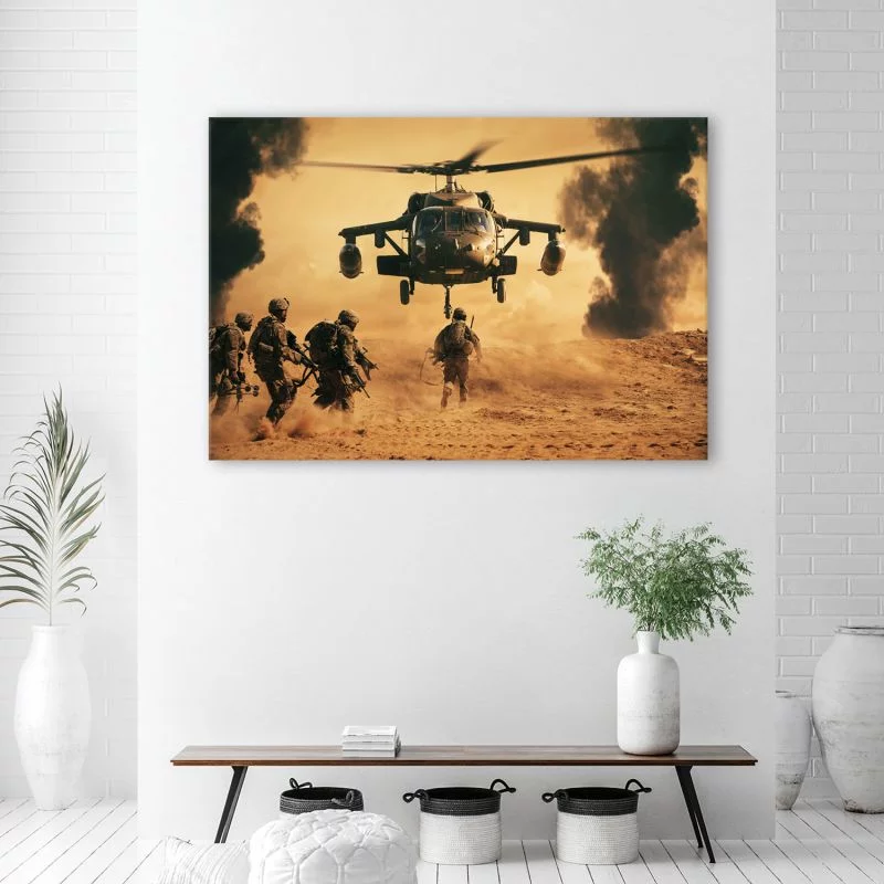 Obraz Deco Panel, Helikopter i żołnierze na misji - obrazek 1