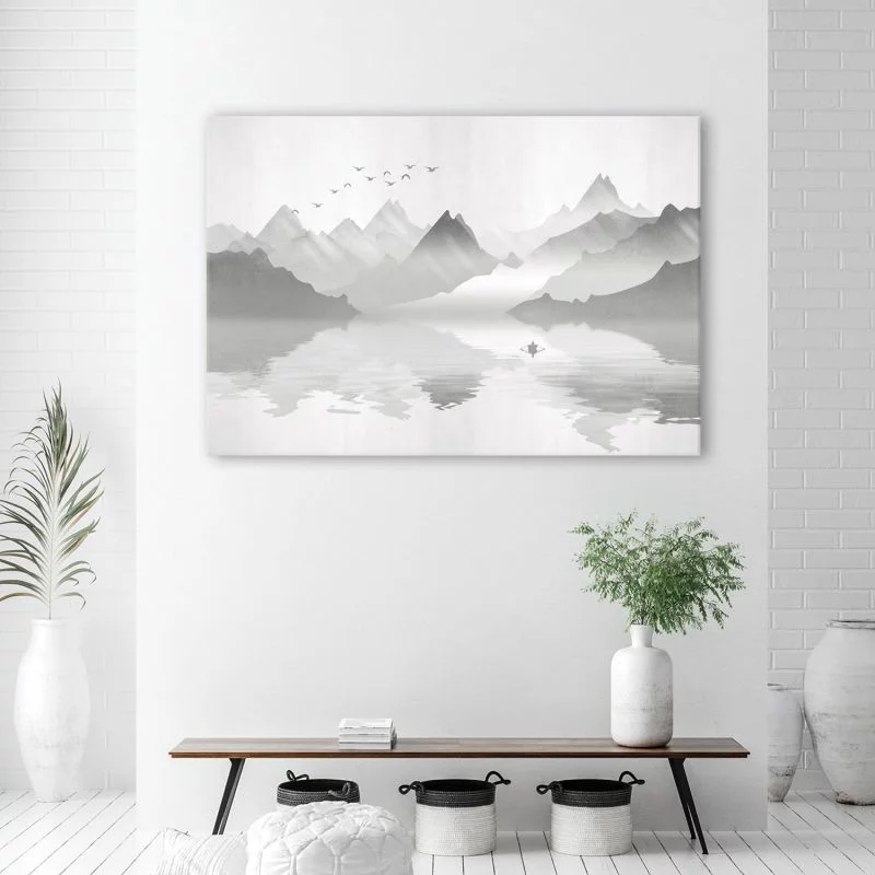 Obraz na płótnie, Góry nad jeziorem abstrakcja - obrazek 1