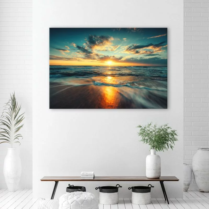Obraz na płótnie, Morze Zachód słońca Plaża - obrazek 1