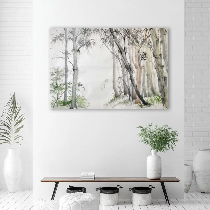 Obraz na płótnie, Las szarych drzew malowany - obrazek 1