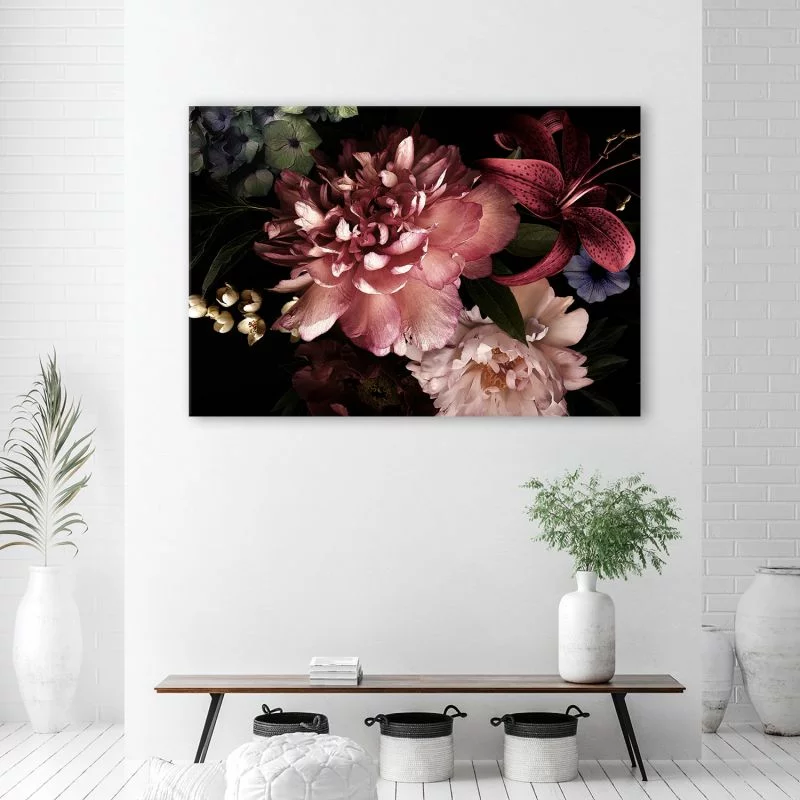 Obraz Deco Panel, Bukiet kwiatów na ciemnym tle - obrazek 1