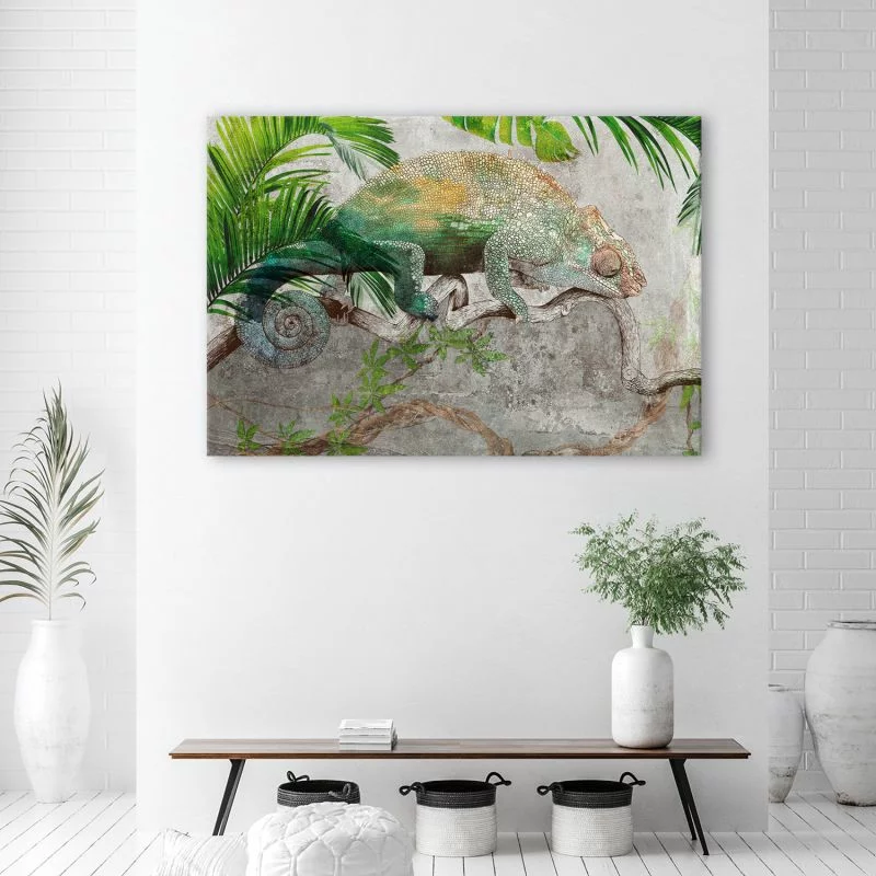 Obraz Deco Panel, Kameleon na gałęzi dżungla - obrazek 1