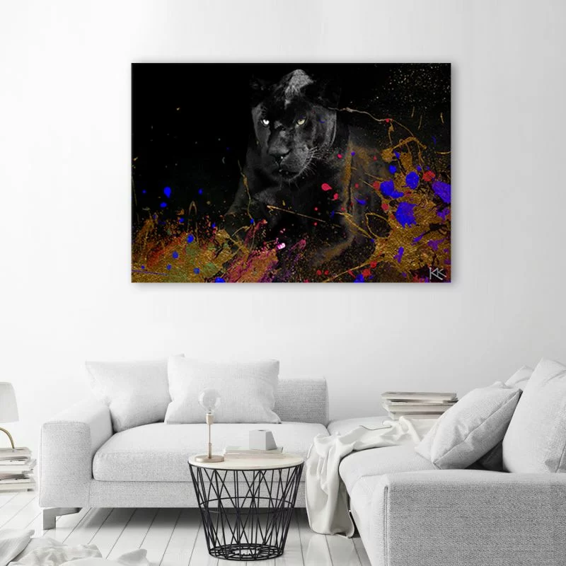 Obraz Deco Panel, Czarna pantera na kolorowym tle - obrazek 1