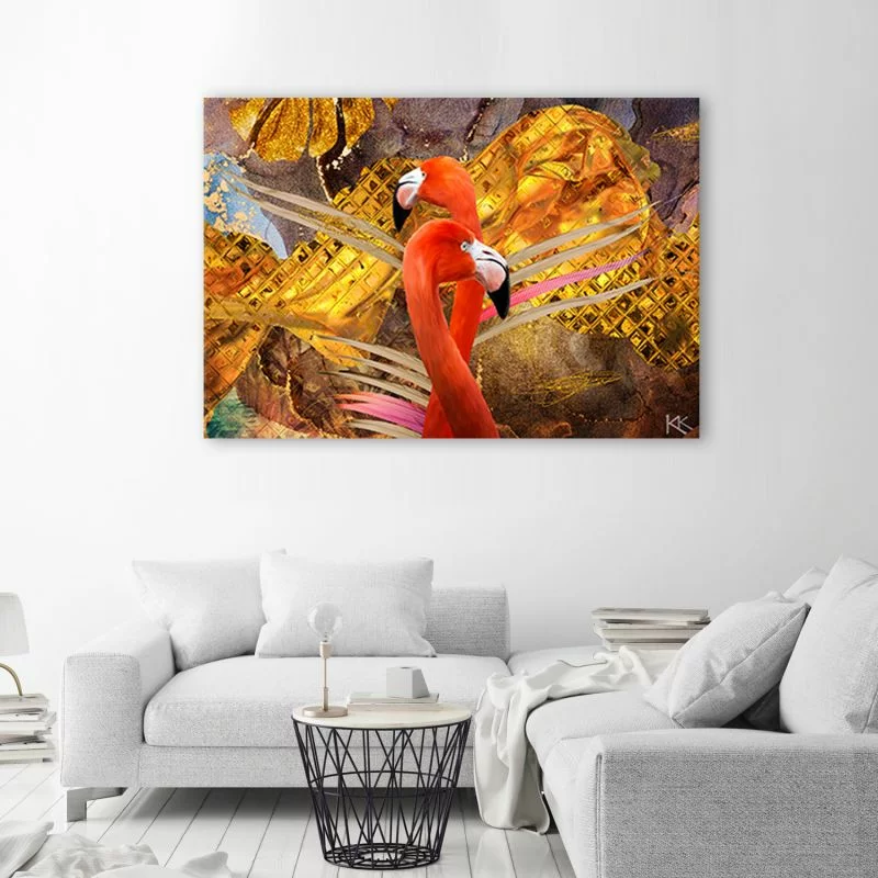 Obraz Deco Panel, Flamingi na tle ze złota - obrazek 1