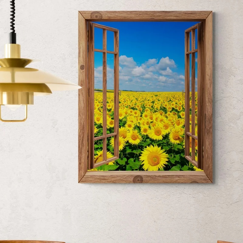 Obraz 3D - słoneczniki za oknem - obrazek 1